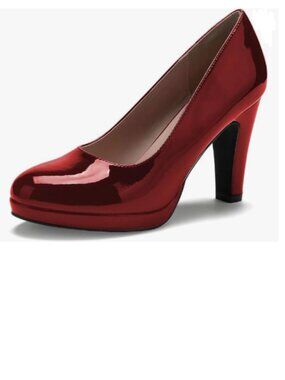 miss left Wine Low Platform Chunky High Heel Slip On Closed Round Toe Pump